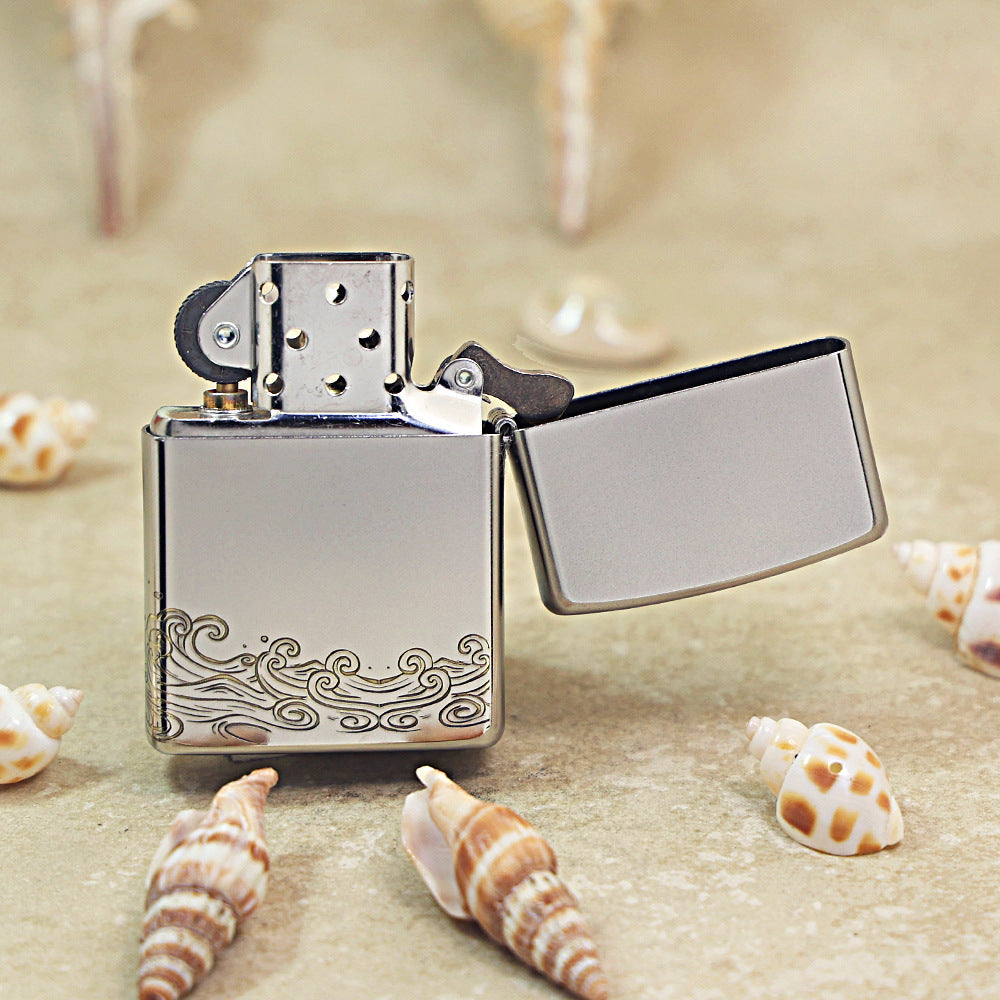 Zippo Textured Steel Two Finish Compass Rose and Waves - SC03