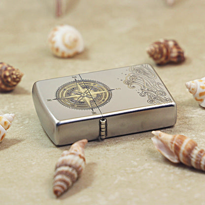 Zippo Textured Steel Two Finish Compass Rose and Waves - SC03