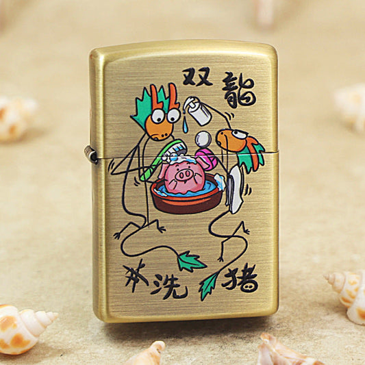 Zippo Textured Smoked Bronze 'Two Dragons Washing a Pig' - DS130