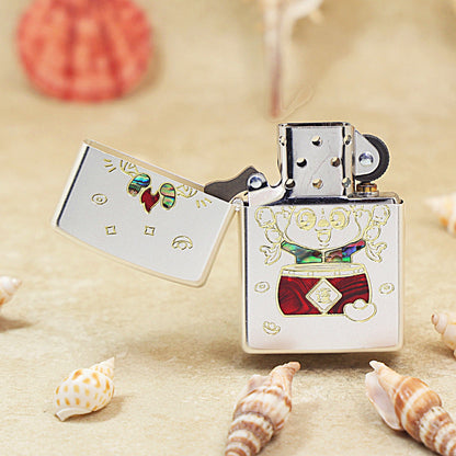 Zippo Textured Smoked Steel 'Good Luck Dragon' Intricate Carve with Abalone Case Inlay - DS142
