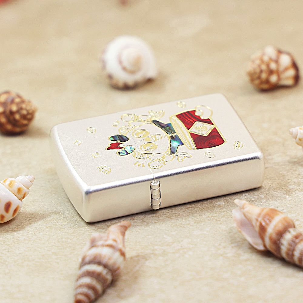 Zippo Textured Smoked Steel 'Good Luck Dragon' Intricate Carve with Abalone Case Inlay - DS142