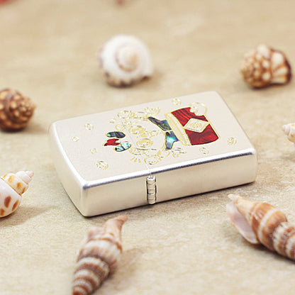 Zippo Textured Smoked Steel 'Good Luck Dragon' Intricate Carve with Abalone Case Inlay - DS142