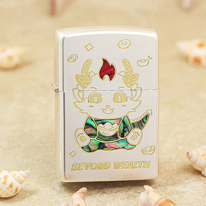 Zippo Textured Smoked Steel 'Lucky Serpent Bringing Wealth' Intricate Carve - DS143