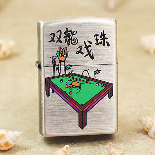 Zippo Textured Smoked Steel 'Two Dragons Playing Billiard' - DS129