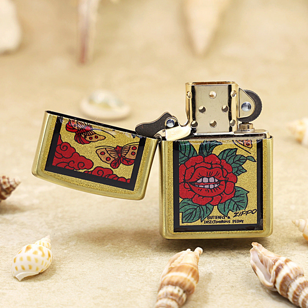 Zippo Butterfly & Peony Gold Plate - Animal & Botanical Collection - JP60
