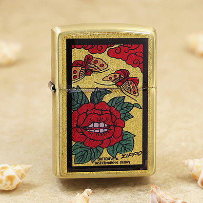 Zippo Butterfly & Peony Gold Plate - Animal & Botanical Collection - JP60