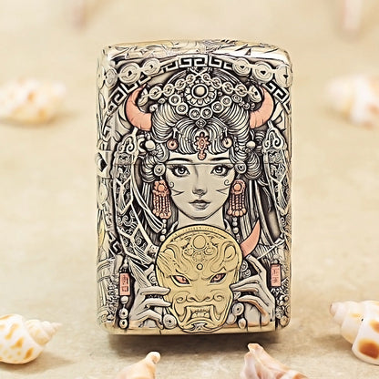 Zippo Colorful Painted Chinese Opera Female Deity Holding Mask - CM02