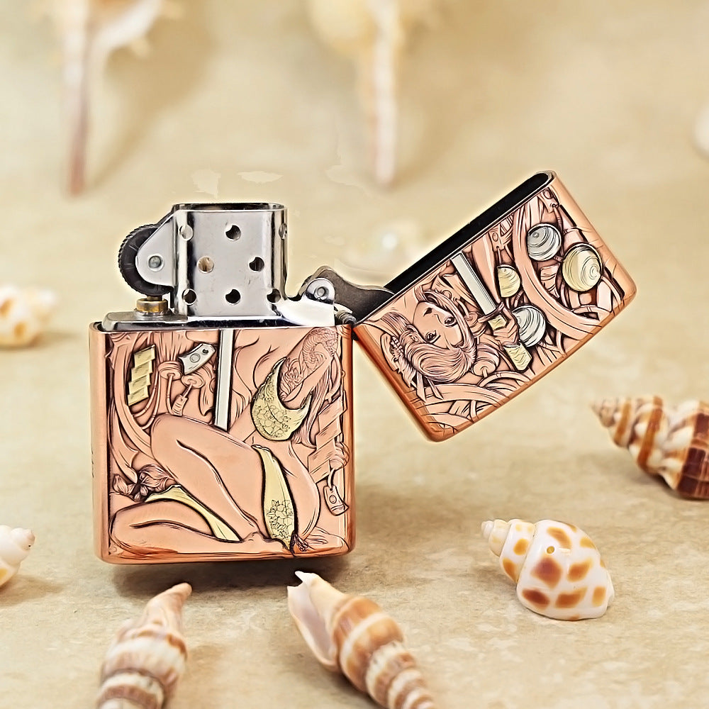Zippo Copper Finish Intricate Engraved Female Warrior and Katana - CM13