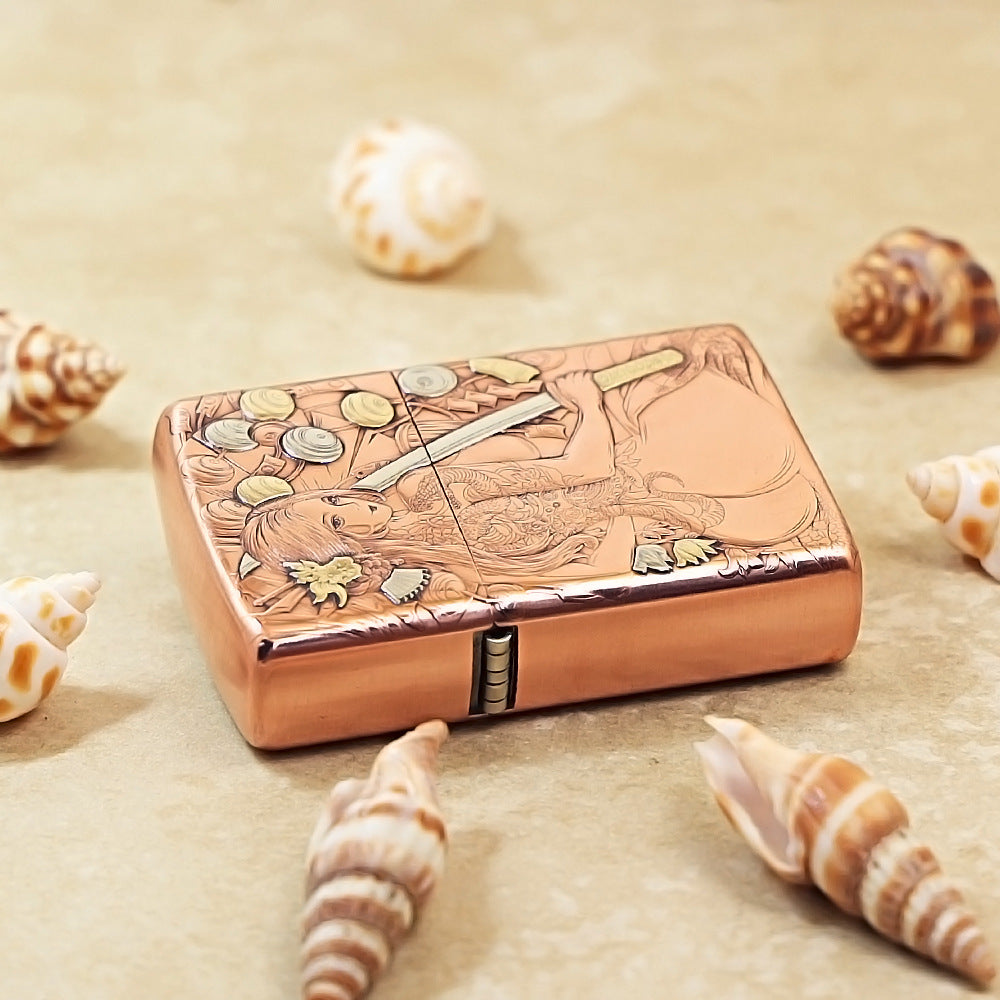 Zippo Copper Finish Intricate Engraved Female Warrior and Katana - CM13