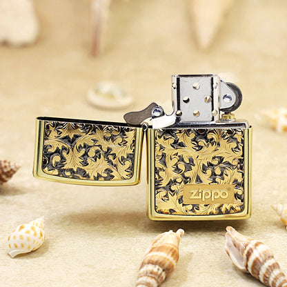 Zippo Gold Plate Intricate Carve Arabesque - Botanical Collection - JP54