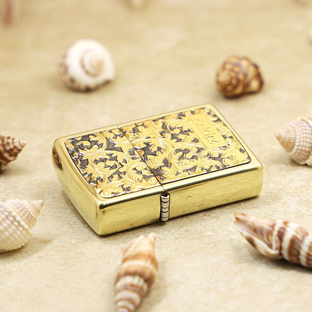 Zippo Gold Plate Intricate Carve Arabesque - Botanical Collection - JP54