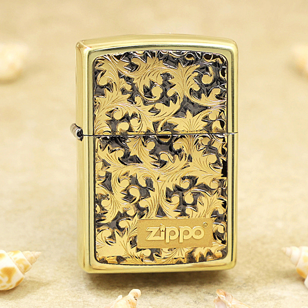 Zippo Gold Plate Intricate Carve Arabesque - Botanical Collection - JP54