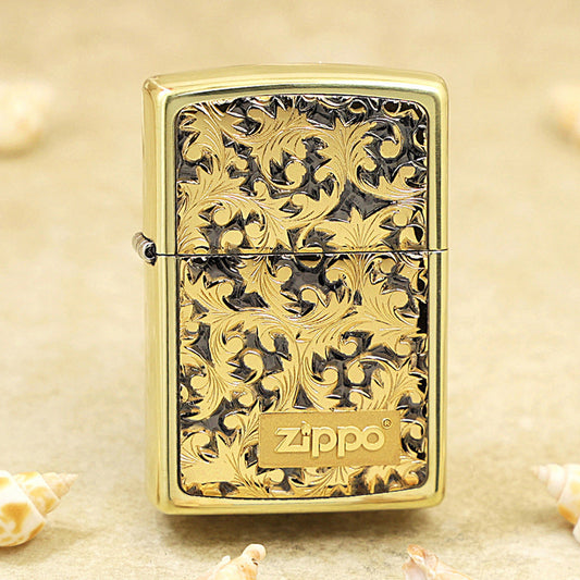 Zippo Gold Plate Intricate Carve Arabesque - Botanical Collection - JP54