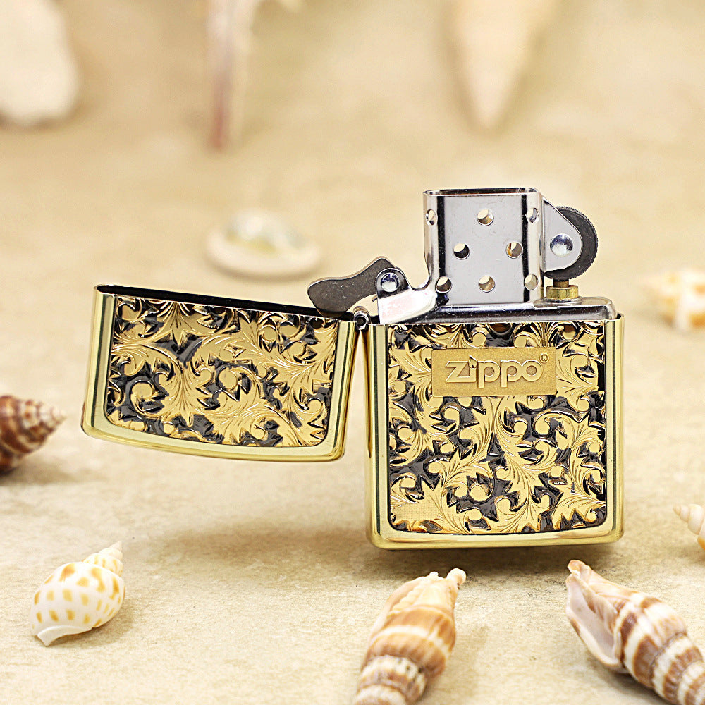 Zippo Gold Plate Intricate Carve Arabesque - Botanical Collection - JP59
