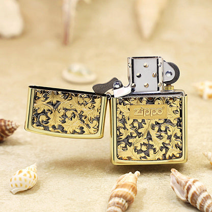 Zippo Gold Plate Intricate Carve Arabesque - Botanical Collection - JP59