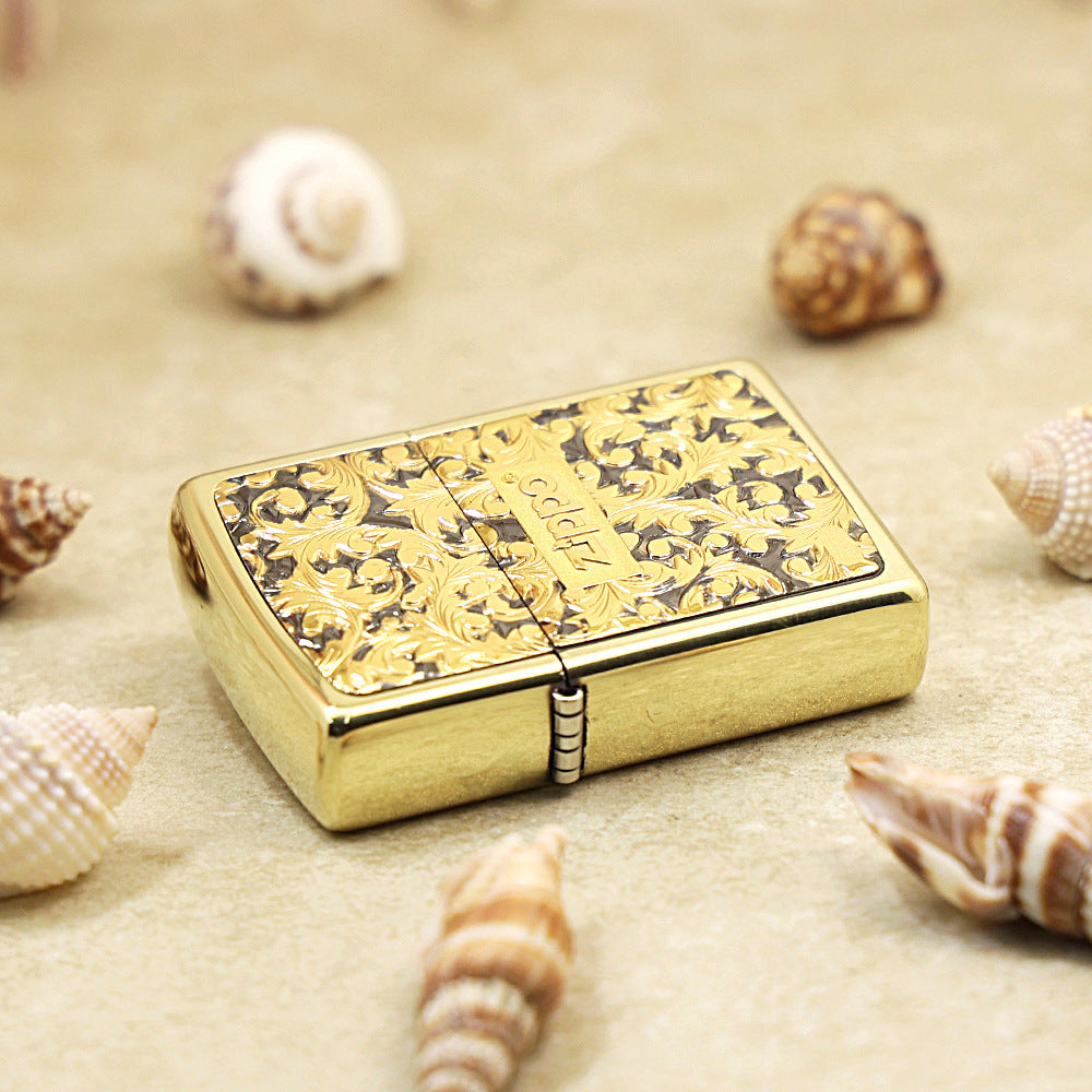 Zippo Gold Plate Intricate Carve Arabesque - Botanical Collection - JP59