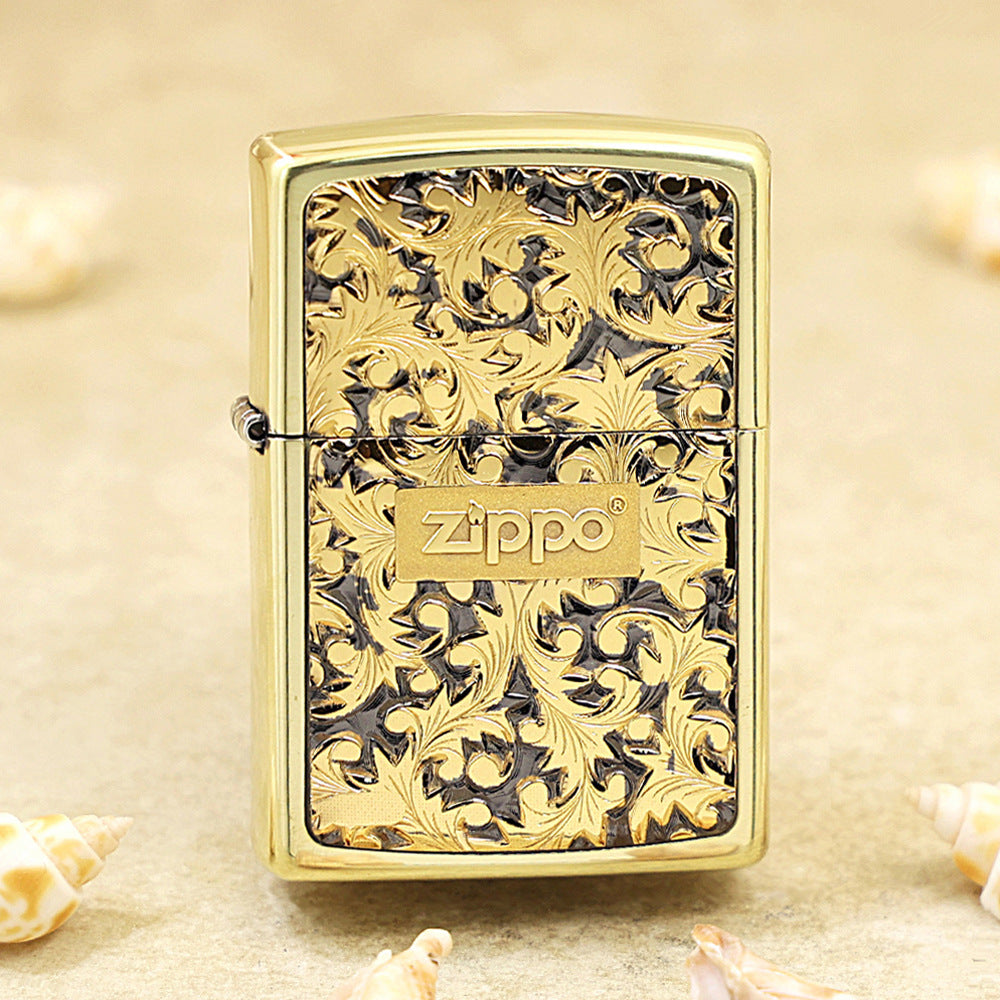 Zippo Gold Plate Intricate Carve Arabesque - Botanical Collection - JP59