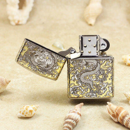 Zippo Gold and Argent Intricate Engraved Coiling Serpent in the Clouds - SC33