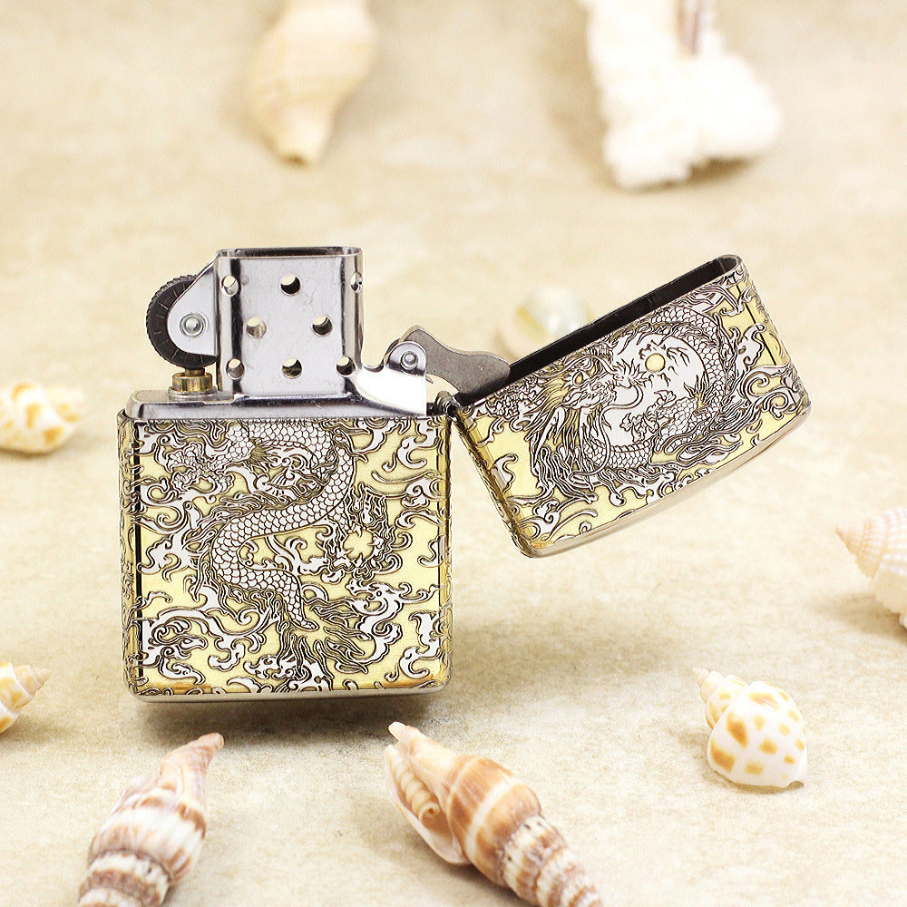 Zippo Gold and Argent Intricate Engraved Coiling Serpent in the Clouds - SC33