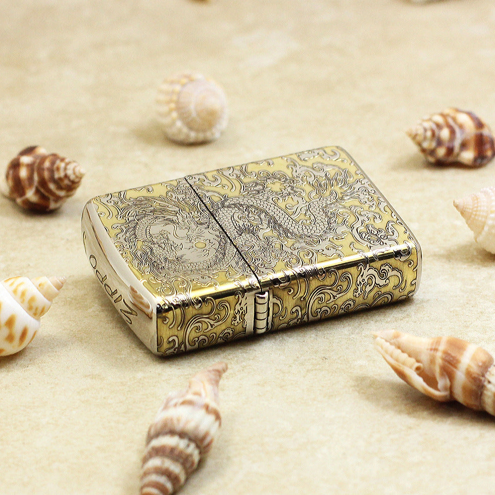 Zippo Gold and Argent Intricate Engraved Coiling Serpent in the Clouds - SC33