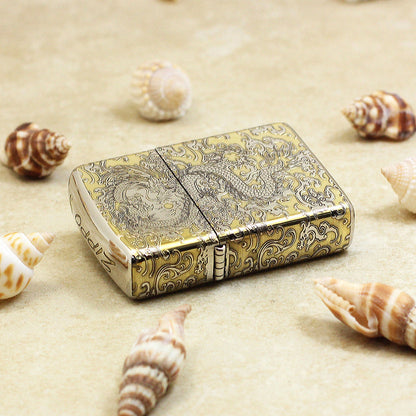 Zippo Gold and Argent Intricate Engraved Coiling Serpent in the Clouds - SC33