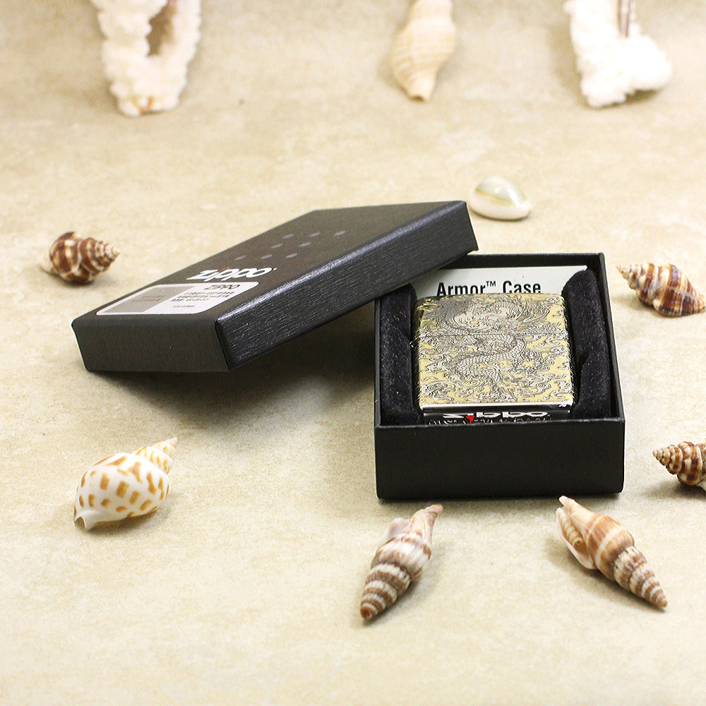 Zippo Gold and Argent Intricate Engraved Coiling Serpent in the Clouds - SC33