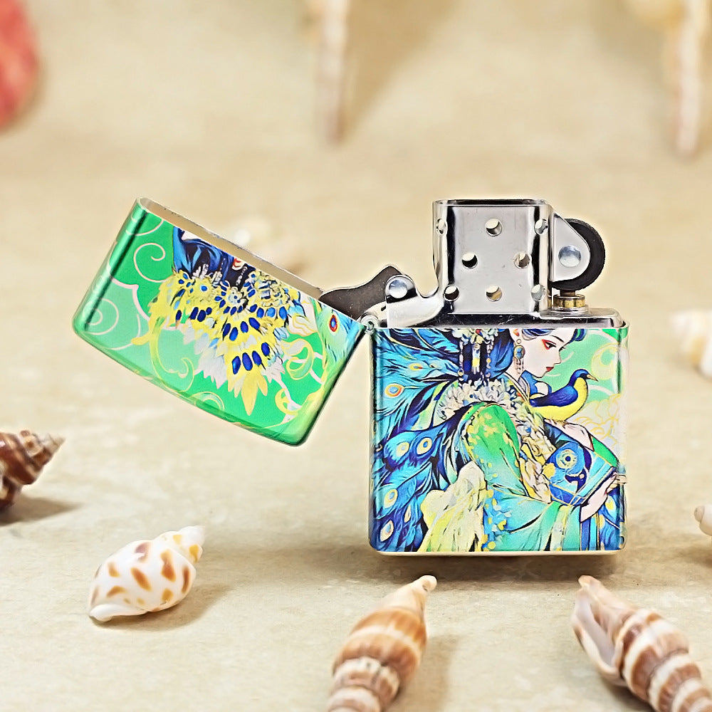 Zippo Green Hue-Decorated Peacock Princess and Bird - CS04