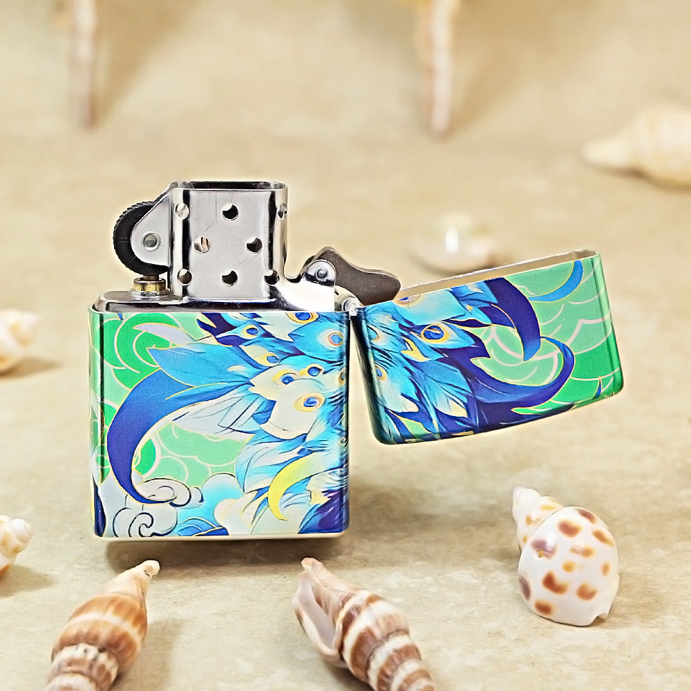 Zippo Green Hue-Decorated Peacock Princess and Bird - CS04
