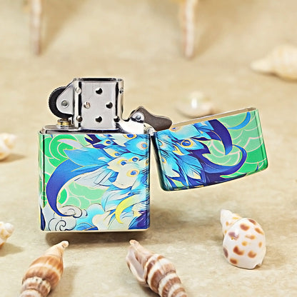 Zippo Green Hue-Decorated Peacock Princess and Bird - CS04