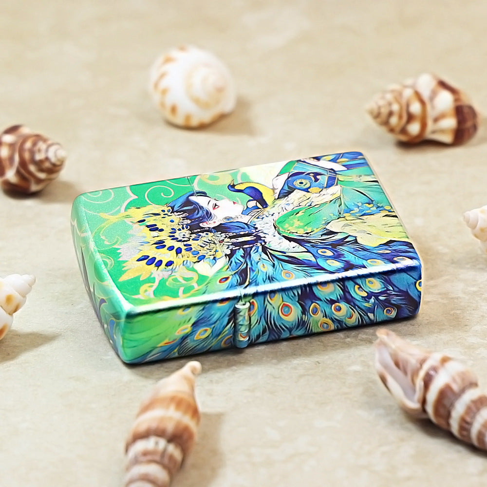 Zippo Green Hue-Decorated Peacock Princess and Bird - CS04