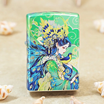 Zippo Green Hue-Decorated Peacock Princess and Bird - CS04