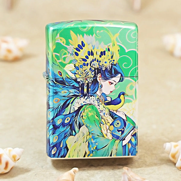 Zippo Green Hue-Decorated Peacock Princess and Bird - CS04