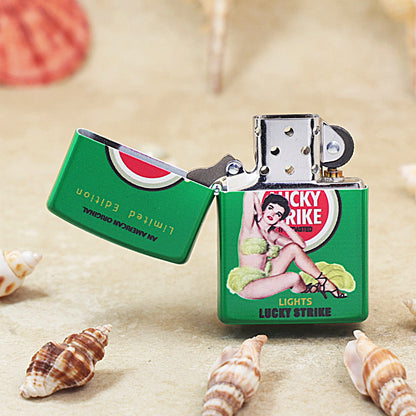 Zippo Green Matte Hue Decorated Lucky Strike Pin-Up Maiden - CS16