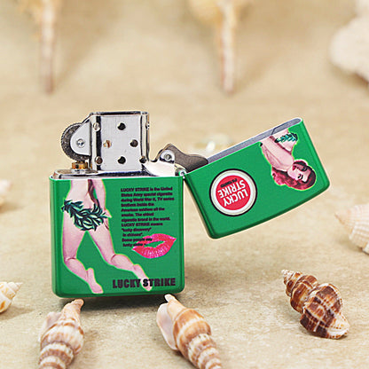 Zippo Green Matte Hue Decorated Lucky Strike Pin-Up Maiden - CS16