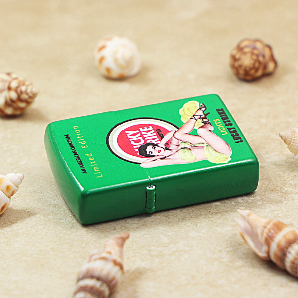Zippo Green Matte Hue Decorated Lucky Strike Pin-Up Maiden - CS16