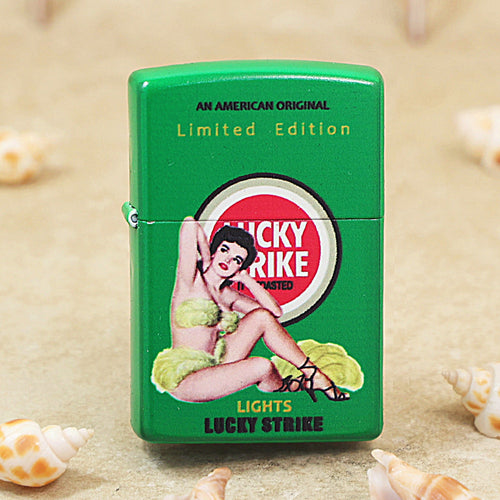 Zippo Green Matte Hue Decorated Lucky Strike Pin-Up Maiden - CS16