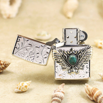 Zippo Hand-Engraved Wing Medallion with Turquoise Inlay - JP72