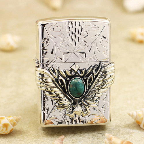 Zippo Hand-Engraved Wing Medallion with Turquoise Inlay - JP72