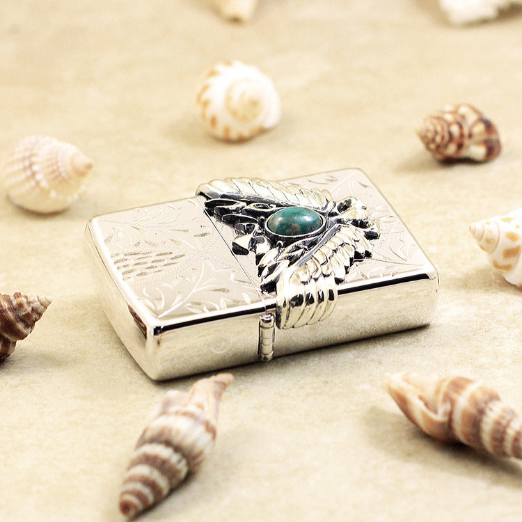 Zippo Handcrafted Wing Medallion (Silver with Blue Turquoise) - JP25