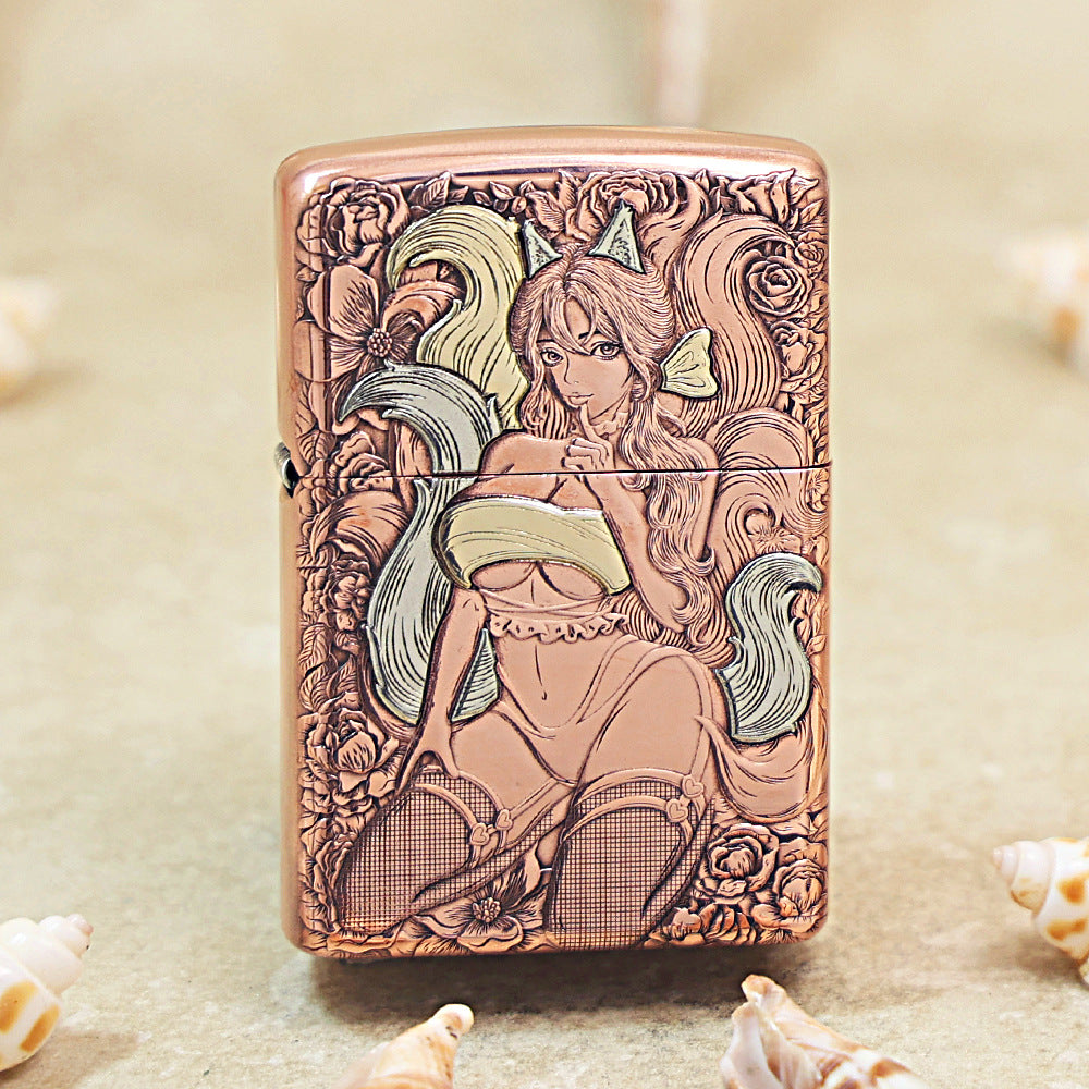 Zippo Solid Engraved Copper Finish Nine-Tailed Fox Pin-Up - CM32