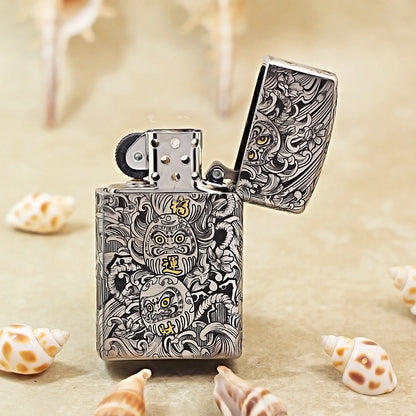Zippo Solid Engraved Two-Finish Koi Fish and Turbulent Waves Case - CM14