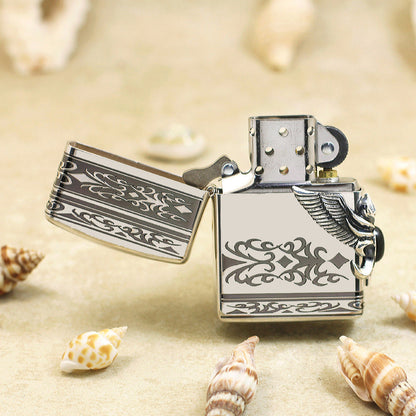Zippo Solid Metal Side Eagle Wing with Obsidian Turquoise - JP24