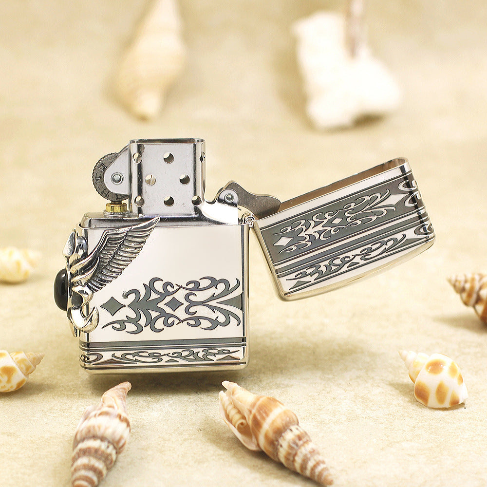 Zippo Solid Metal Side Eagle Wing with Obsidian Turquoise - JP24