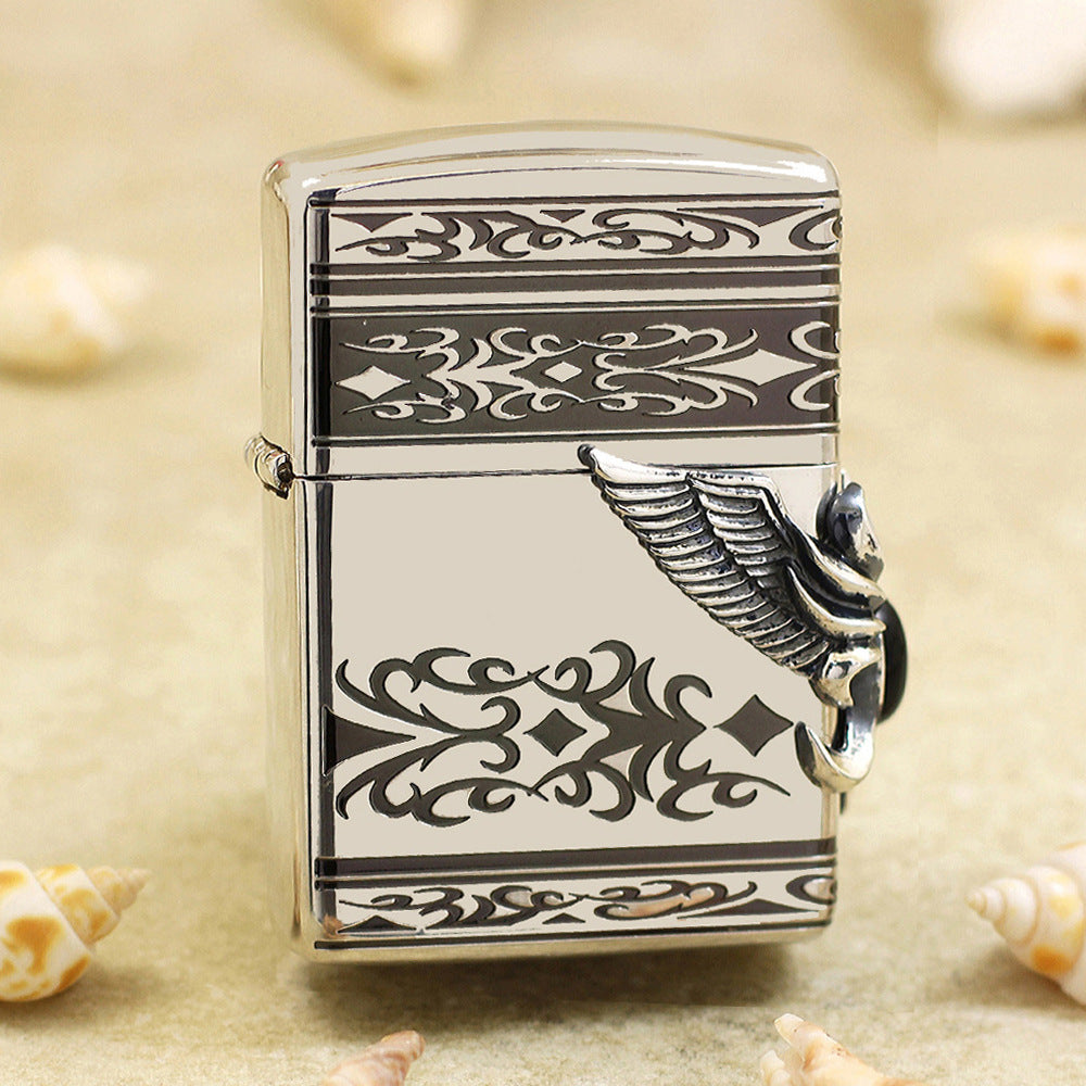 Zippo Solid Metal Side Eagle Wing with Obsidian Turquoise - JP24