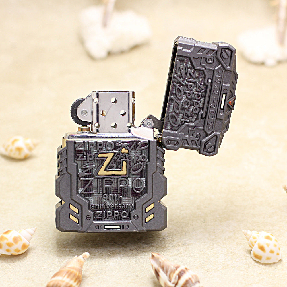 Zippo Solid 3d-embossed 90th Anniversary Mecha Digital Case Bundle - CM51