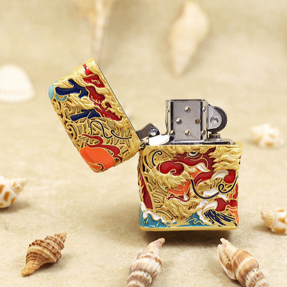 Zippo Solid 3d-embossed Vintage Argent Serpent and Ocean Wave Case - CM50