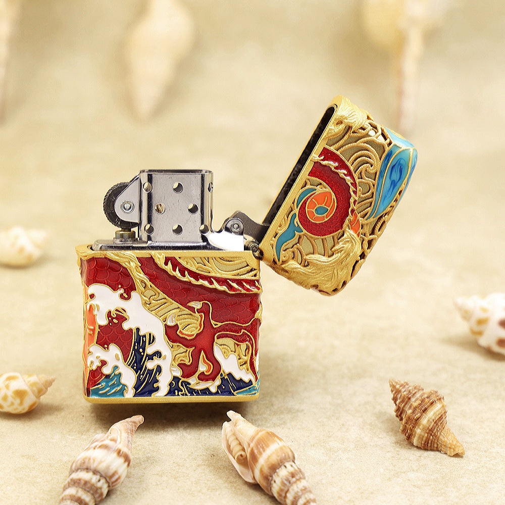 Zippo Solid 3d-embossed Vintage Argent Serpent and Ocean Wave Case - CM50