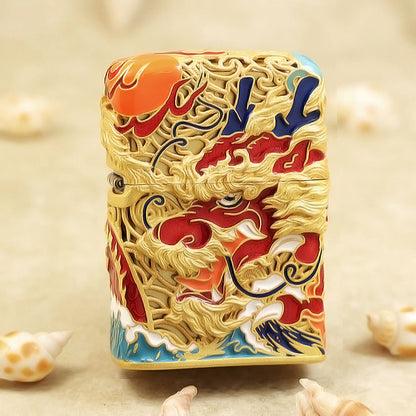 Zippo Solid 3d-embossed Vintage Argent Serpent and Ocean Wave Case - CM50