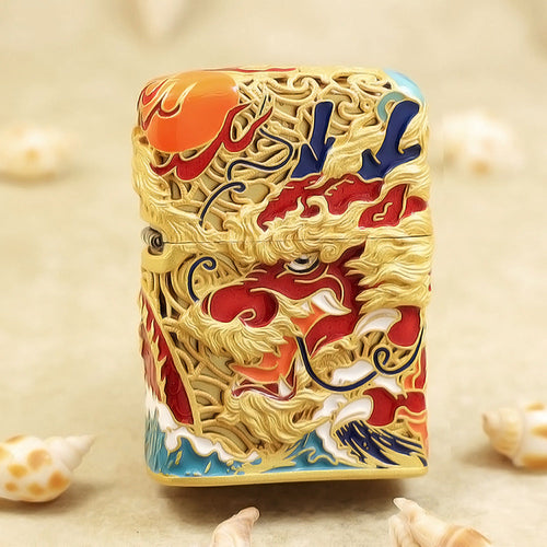 Zippo Solid 3d-embossed Vintage Argent Serpent and Ocean Wave Case - CM50