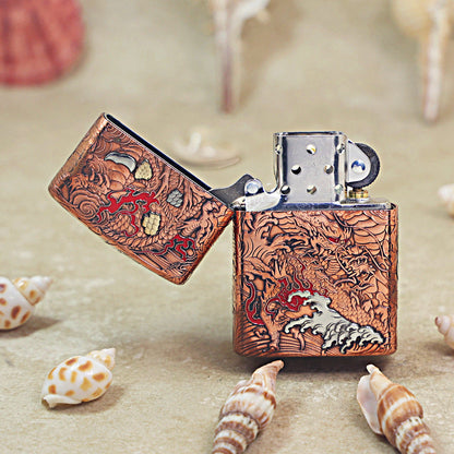 Zippo Solid 3d-embossed Copper Finish Serpent and Flame Case Bundle - CM17